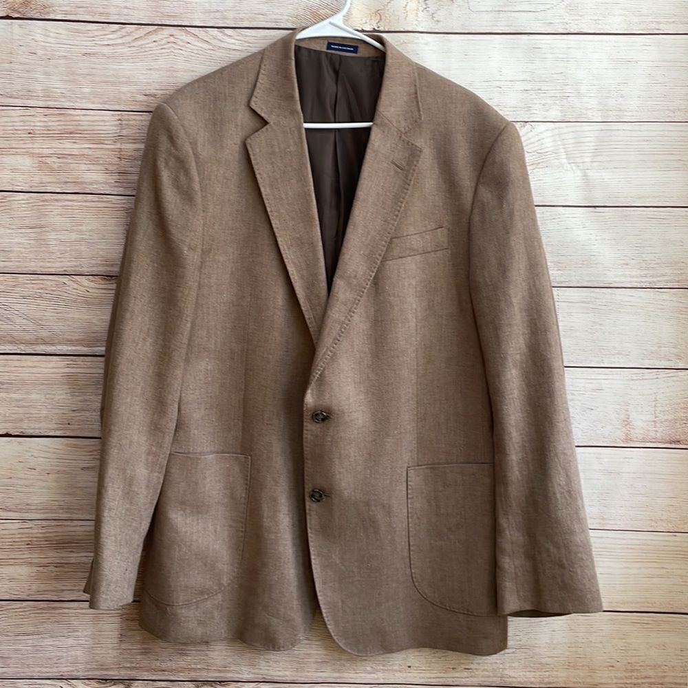 STAFFORD‎ CLASSIC FIT LINEN BLEND BLAZER IN TAN HERRINGBONE
